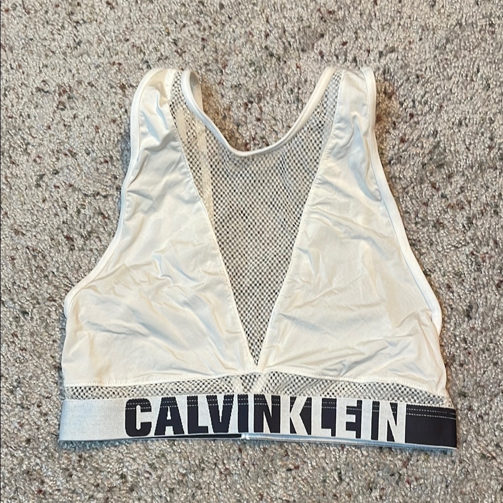 Calvin Klein Unlined High Neck Mesh Bralette White & Black Size Small‎